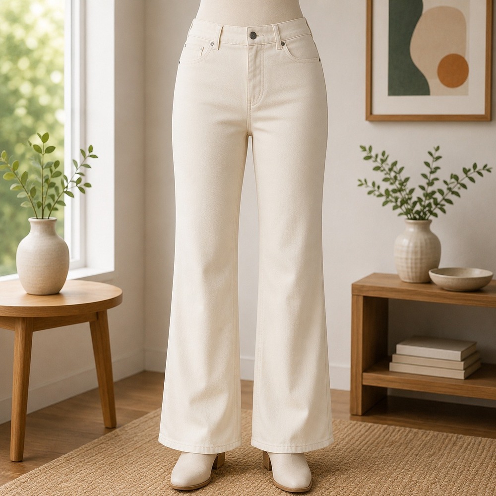Denim & Co Cream Off-White Straight Leg‎ Jeans Womens Size 14 Stretch Denim